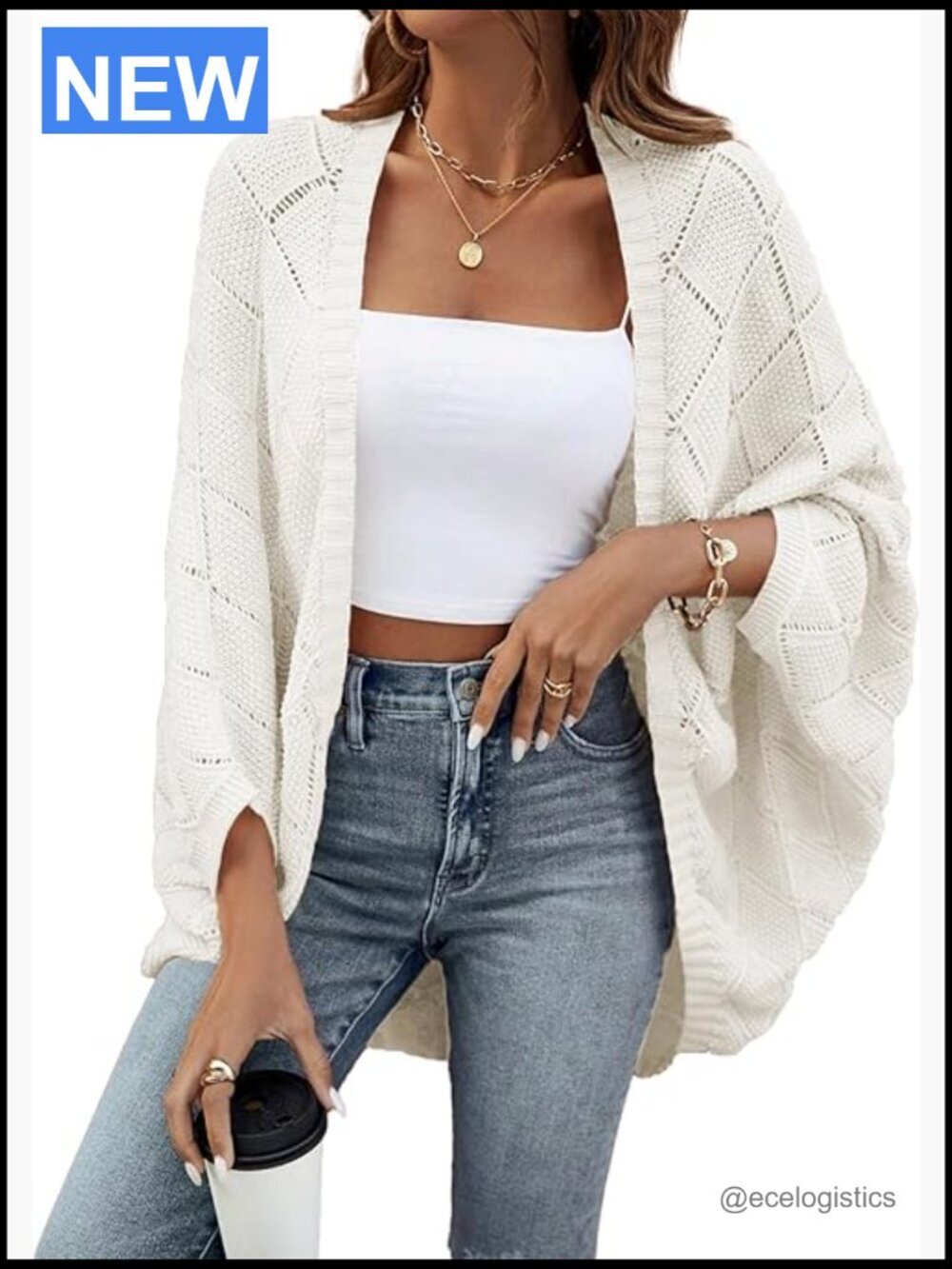 Crochet Oversized Cardigan Sweater Hollow Out Batwing Sleeve Summer Shrug